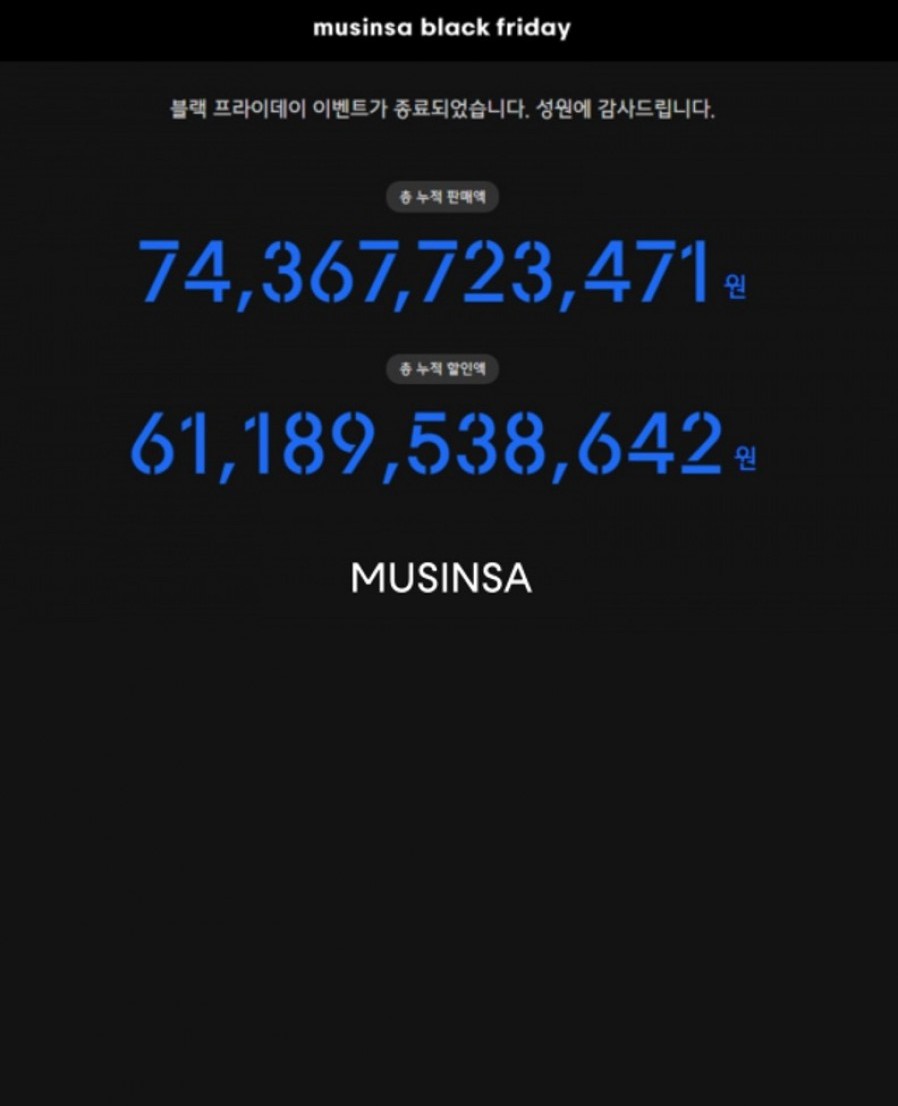 [무신사] 블랙 프라이데이 거래액 743억... 전년比 105% 늘어